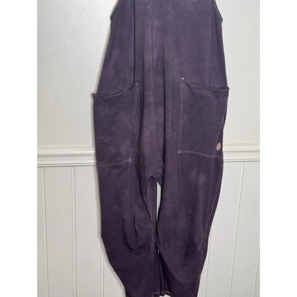 Free People Hot Shot Onesie XS Washed Dyed Black Boho Athleisure Harem Jumpsuit